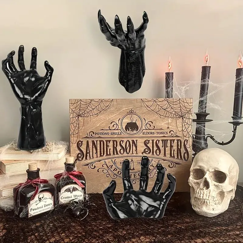 image-3-Pack Devil Hand Wall Candle Holders with LED Tealights - Plastic 