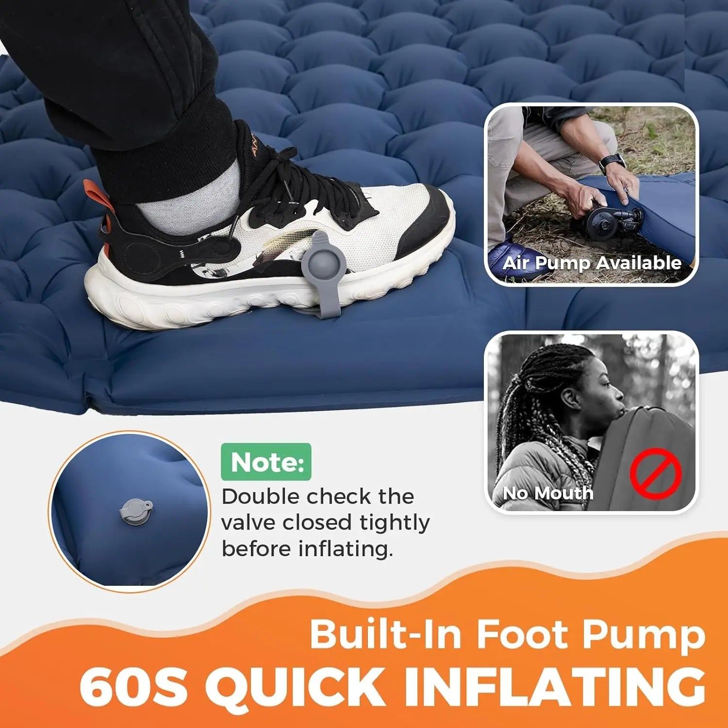 image-Double Inflatable Sleeping Pad - Navy Blue Ultralight Camping Mat