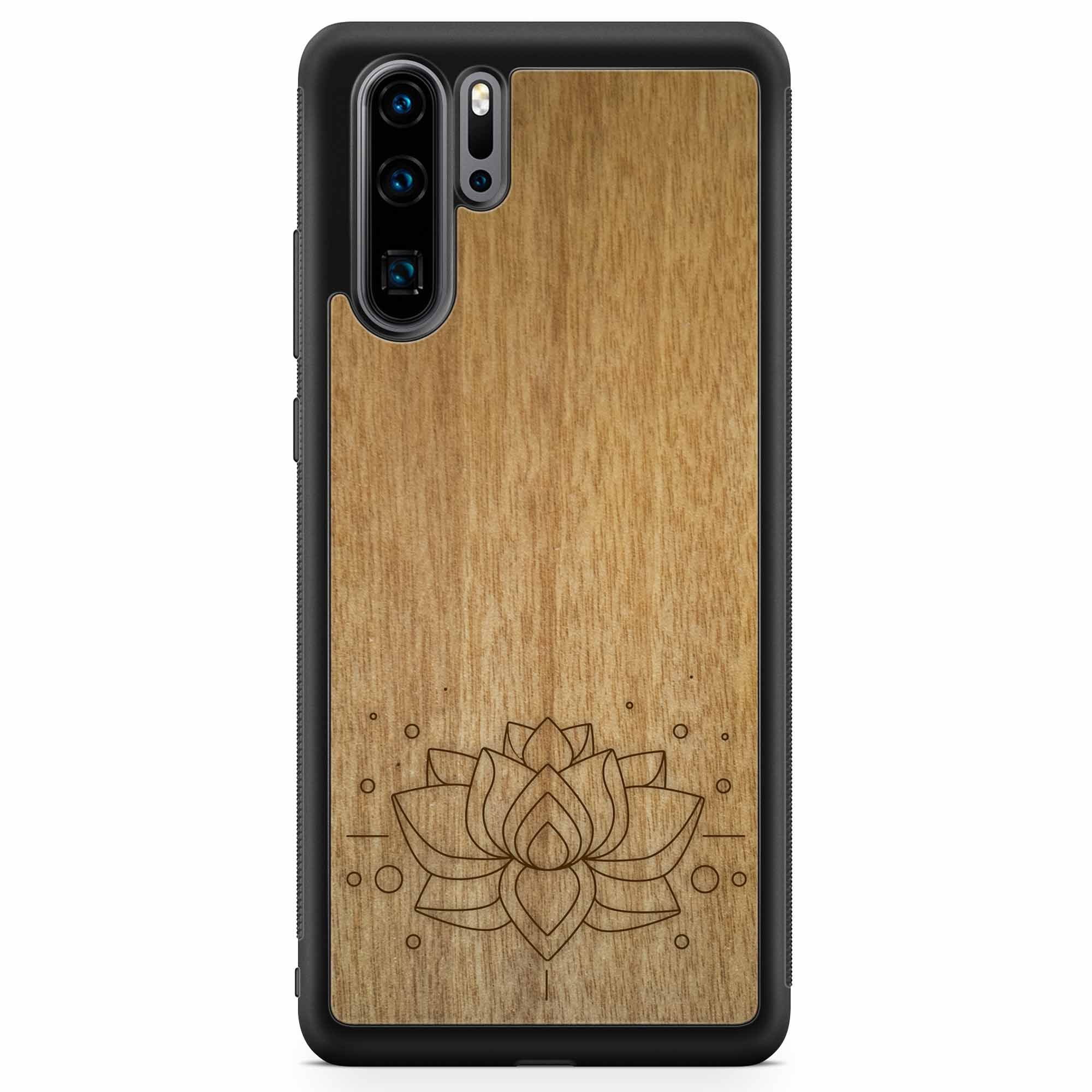 image-Lotus Flower Engraved Wooden Phone Case - Tanganika Wood 