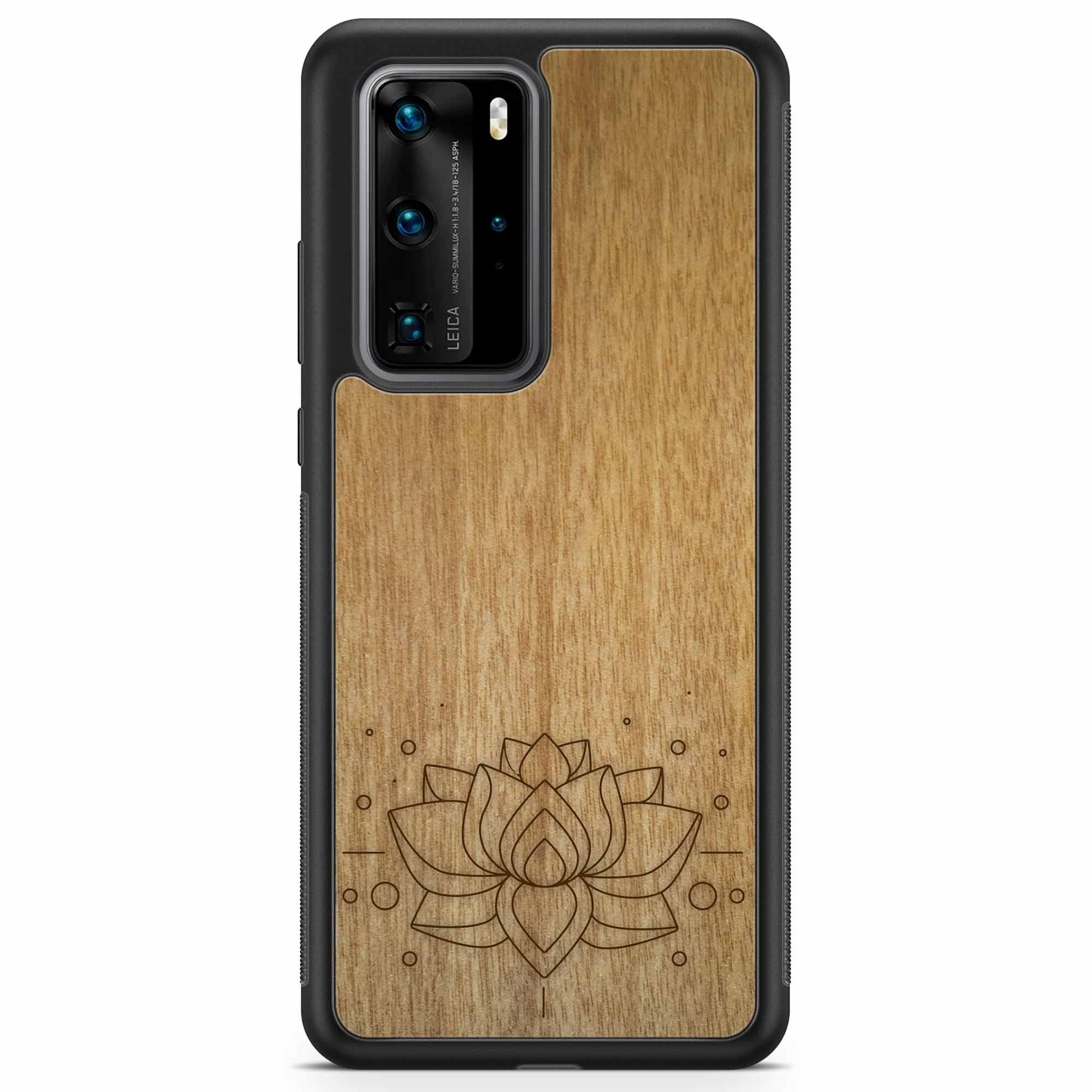 image-Lotus Flower Engraved Wooden Phone Case - Tanganika Wood 