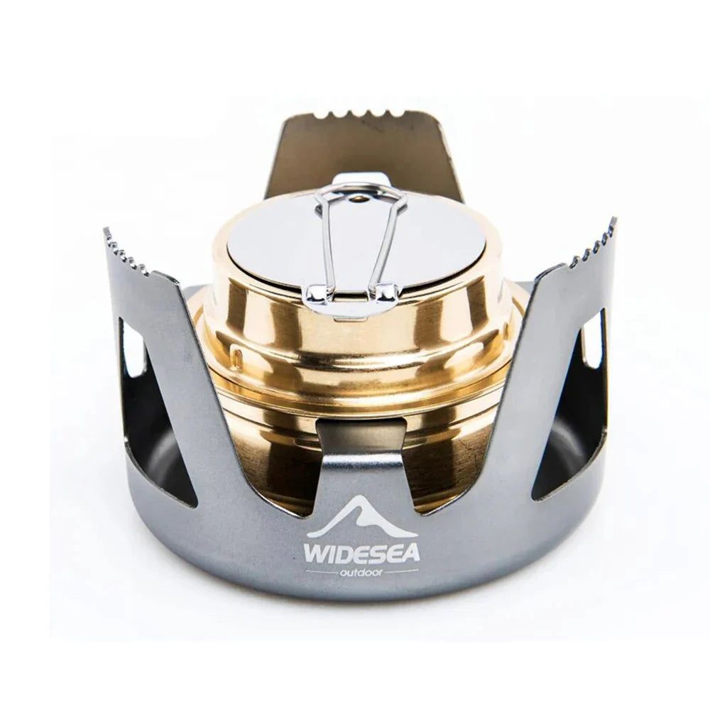 image-Portable Camping Alcohol Stove with Stand - Grey Aluminum