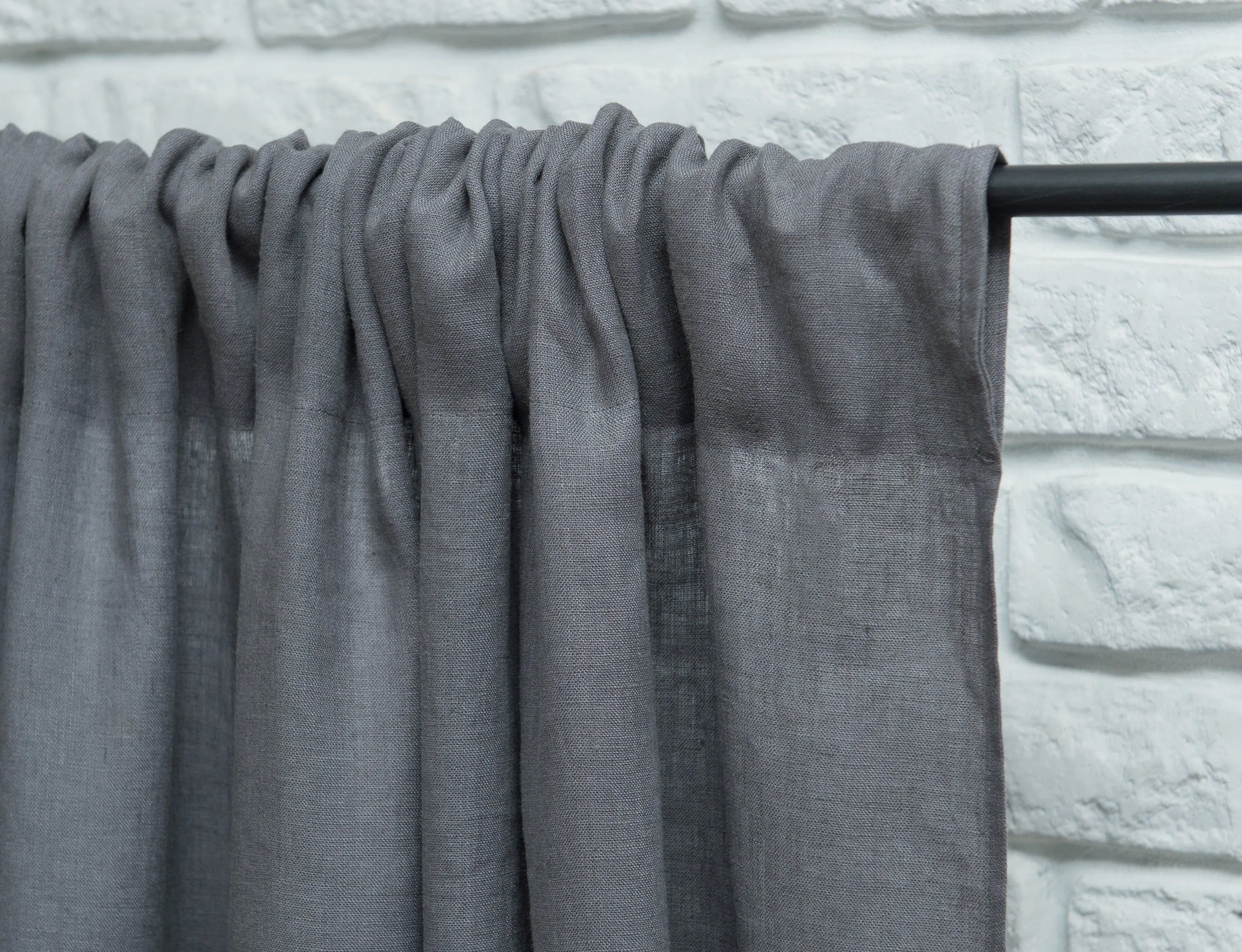 image-Grey Semi-Sheer Linen Curtain - Rod Pocket 140cm Width 