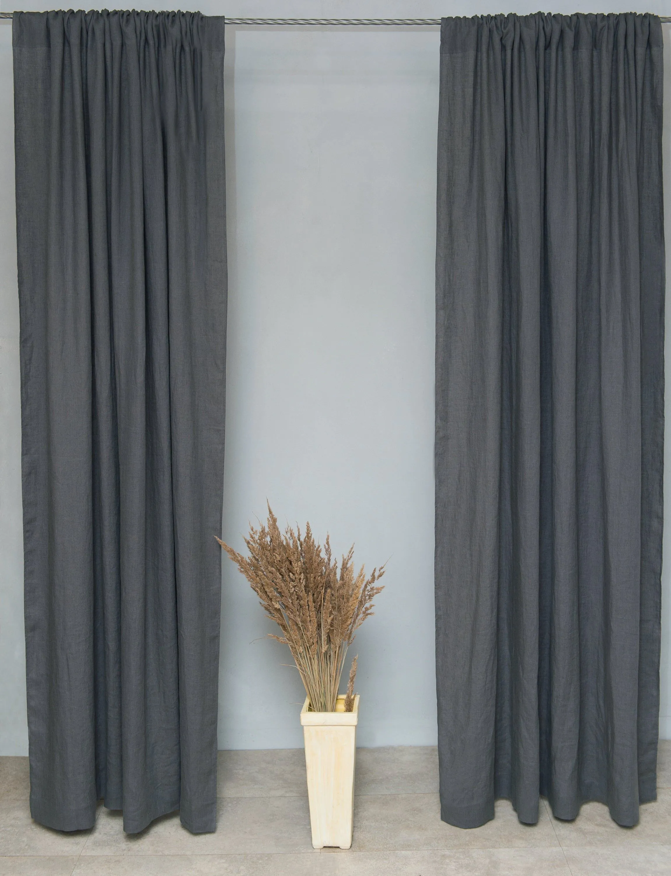 image-Grey Semi-Sheer Linen Curtain - Rod Pocket 140cm Width 