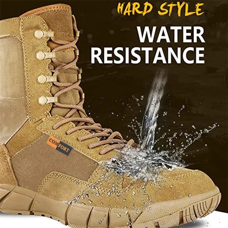 image-Men's Cow Suede Tactical Combat Boots - Brown Size 41 