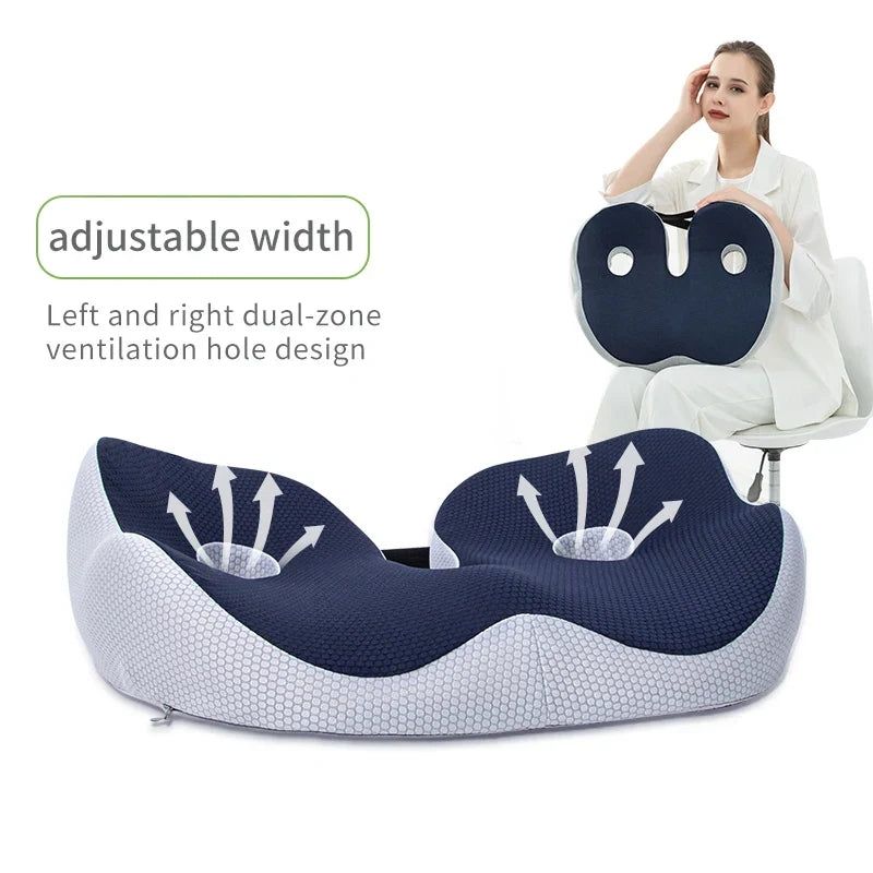 image-Memory Foam Sit Bone Relief Cushion - Ergonomic Blue 48x39cm