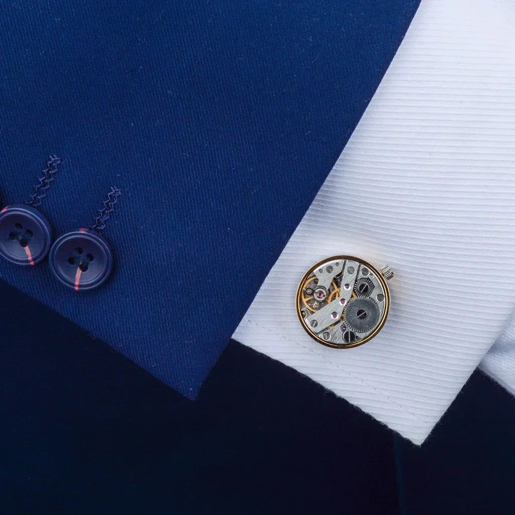 image-NNEOBA Men's Mechanical Movement Watch Cufflinks - Gold Copper