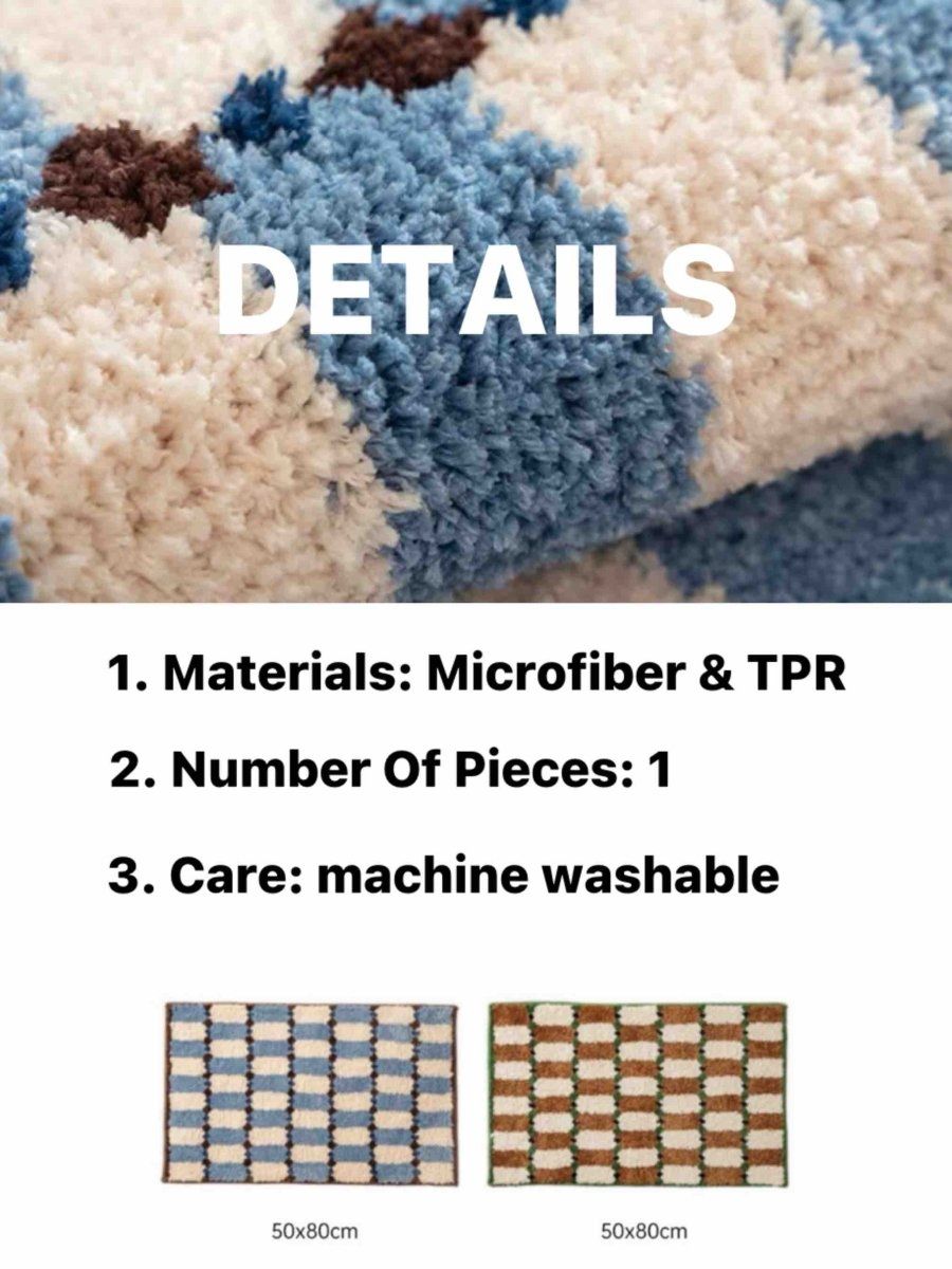 image-Retro Checker Bath Rug - Ultra Soft & Absorbent - Black/White 