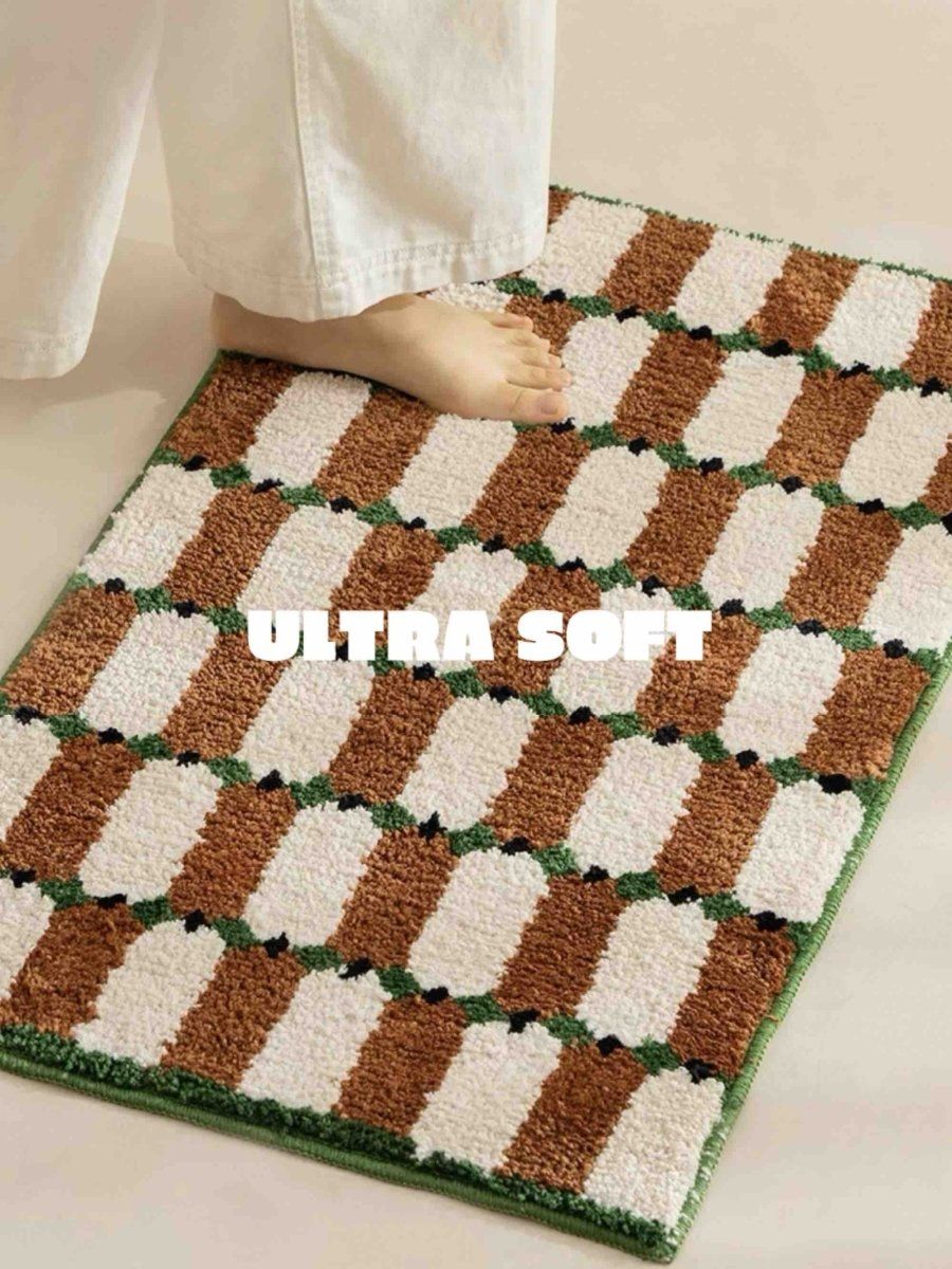image-Retro Checker Bath Rug - Ultra Soft & Absorbent - Black/White 