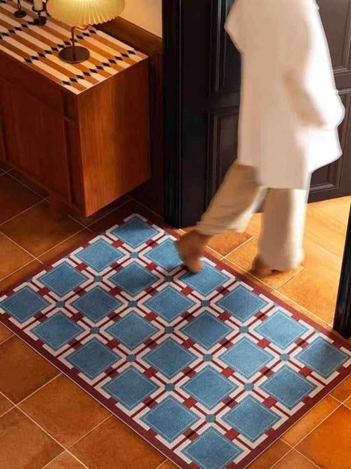 image-Retro Geometry Diatomite Bath Mat - Absorbent Quick Drying 