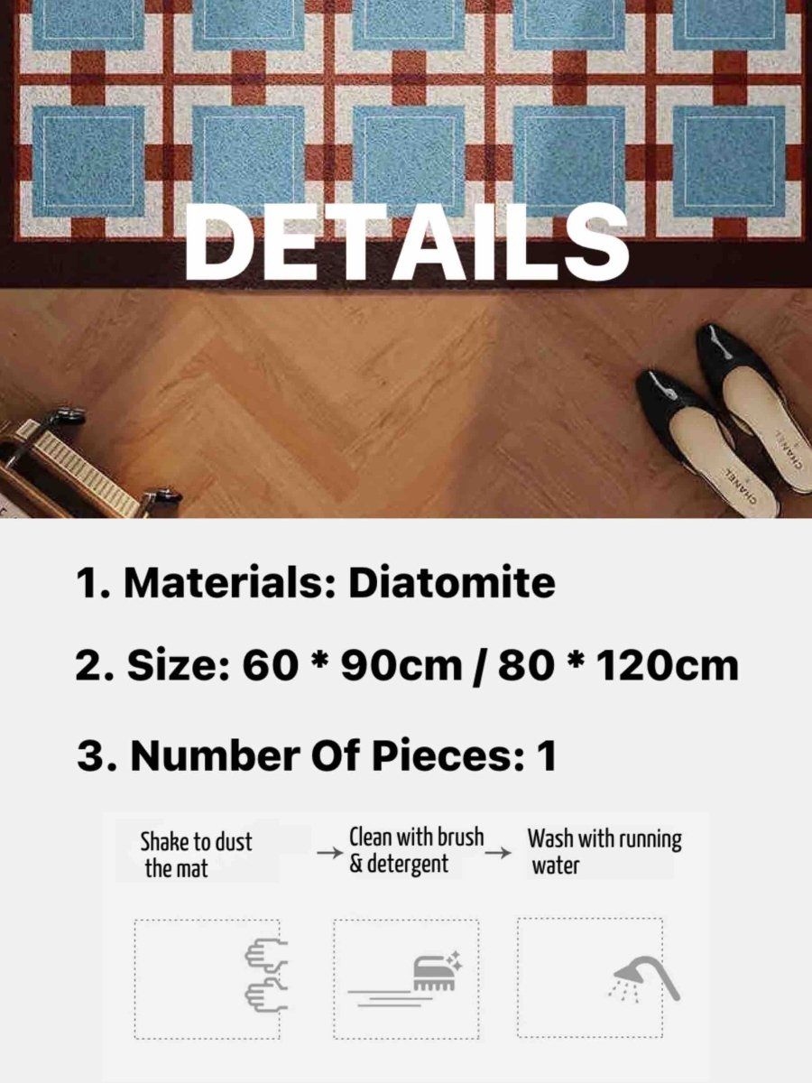image-Retro Geometry Diatomite Bath Mat - Absorbent Quick Drying 