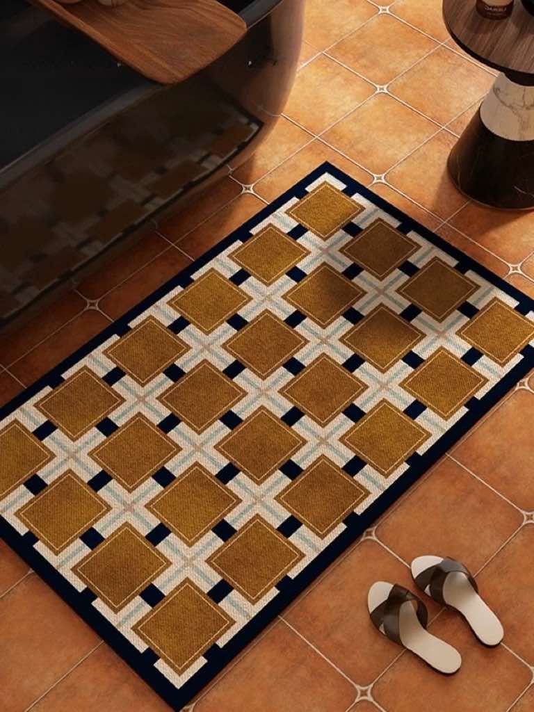 image-Retro Geometry Diatomite Bath Mat - Absorbent Quick Drying 