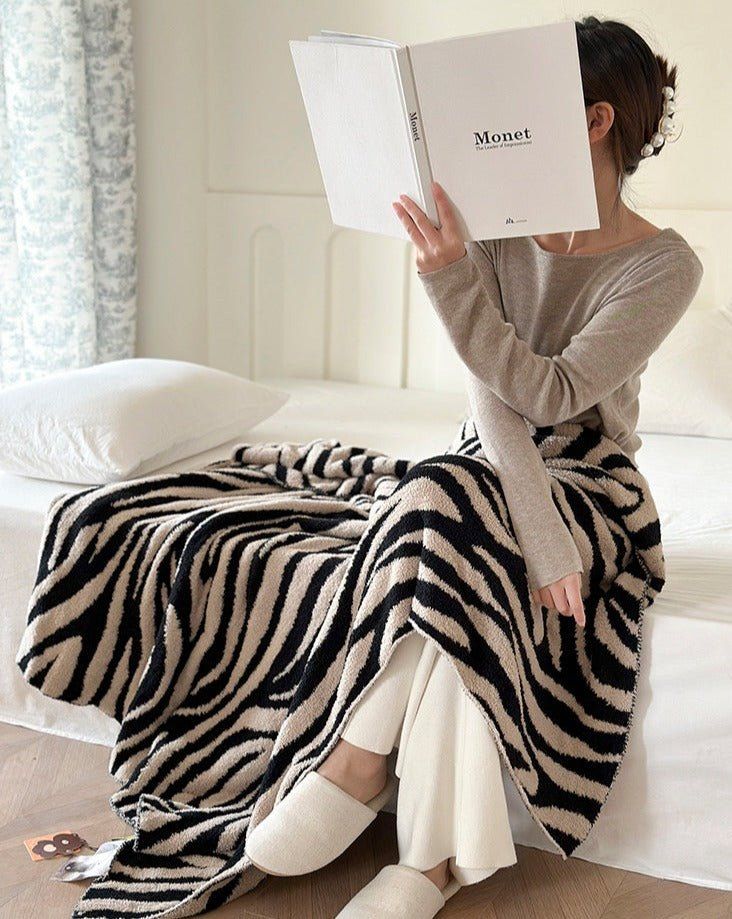 image-Retro Zebra Print Microfiber Throw Blanket - Ultra-Soft Plush