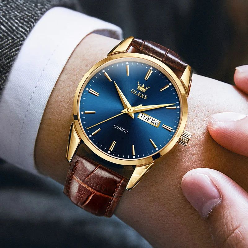 image-OLEVS Classic Quartz Watch - Leather Strap, 3ATM Water Resistant, 40mm Alloy Case 