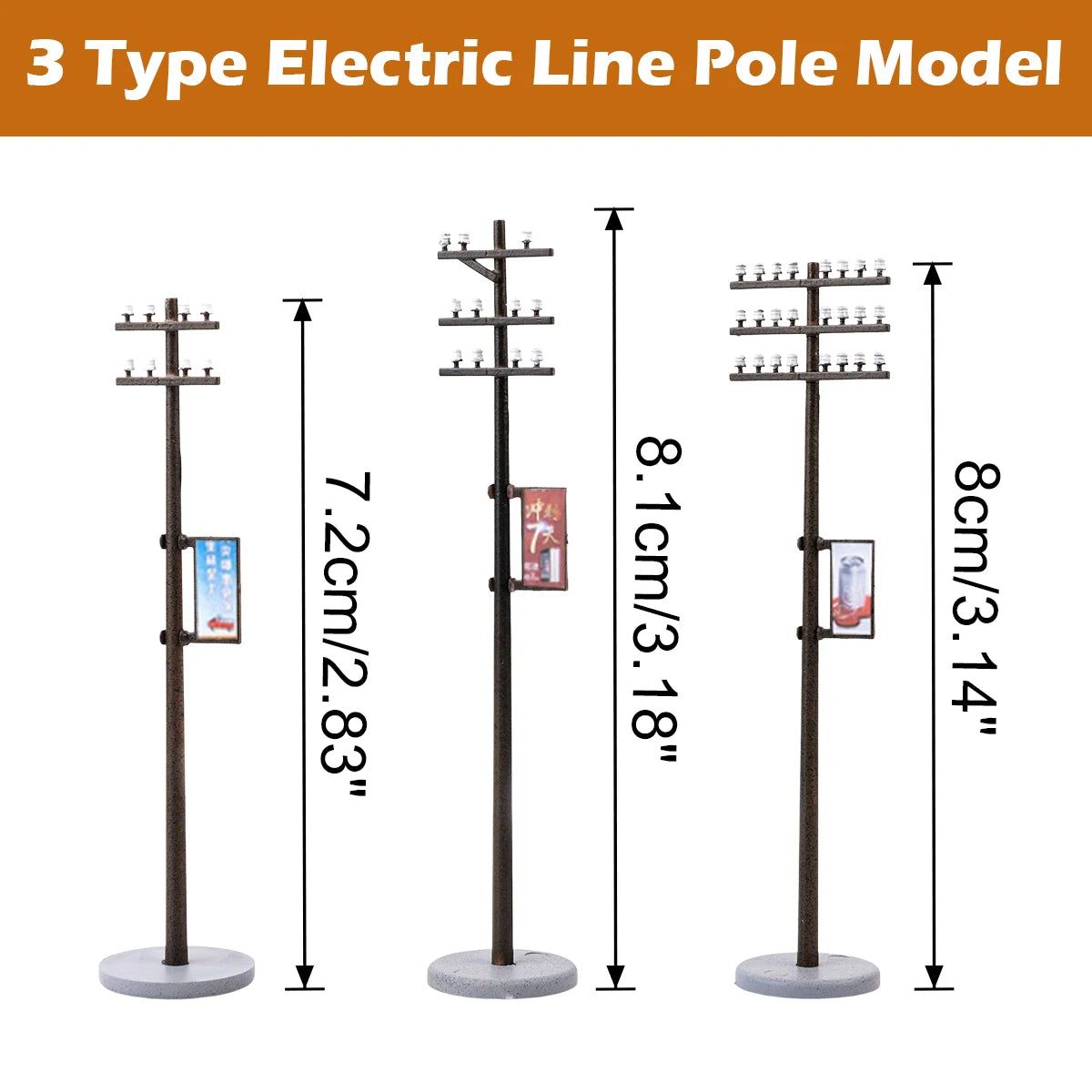 image-Miniature Electric Line Pole Set 1/100 Scale - 10pc