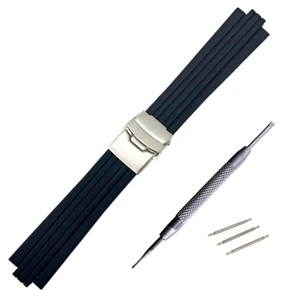 image-Custom Black Silicone Watch Strap - 180mm Secure Fit