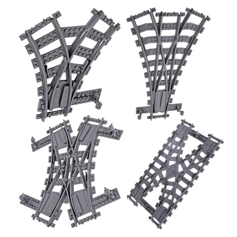 image-Flexible Railway Crossing Switch Tracks - ABS Building Block Set