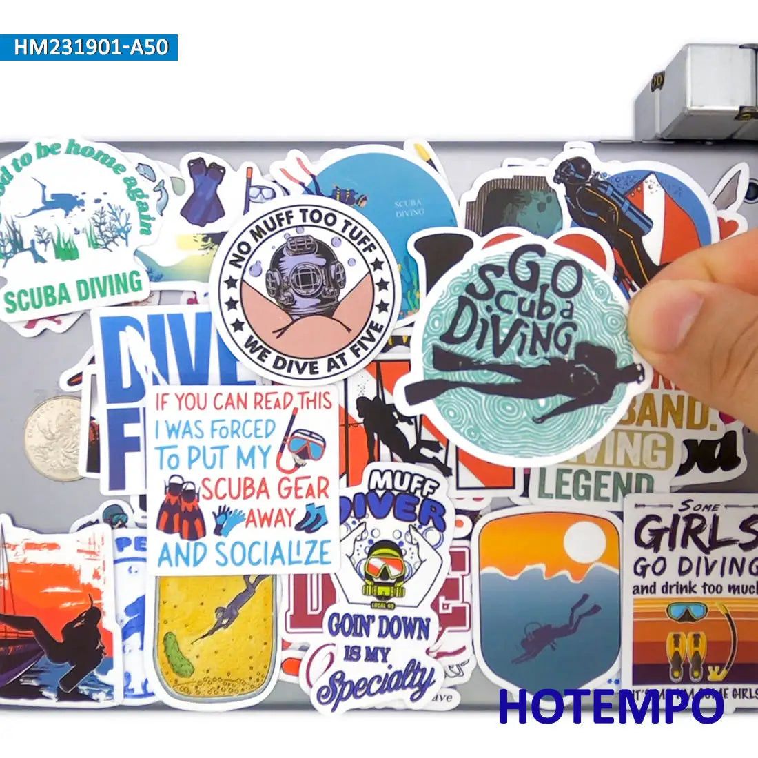 image-HOTEMPO Waterproof Scuba Dive Stickers 50pc