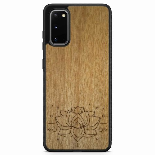 image-Lotus Flower Engraved Wooden Phone Case - Tanganika Wood 