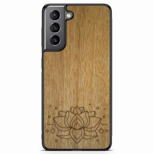 image-Lotus Flower Engraved Wooden Phone Case - Tanganika Wood 