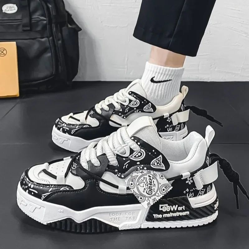 image-NNETM Men's Graffiti Patchwork Skateboard Sneakers - Black
