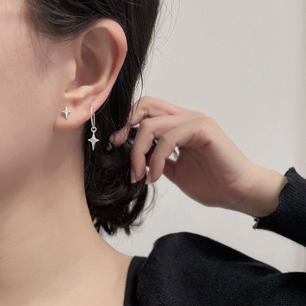 image-Star Hope Asymmetrical Star Hoop and Stud Earrings - Silver