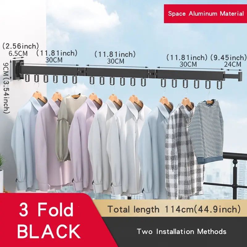 image-Space-Saving Wall-Mounted Tri-Fold Clothes Rack - Metal