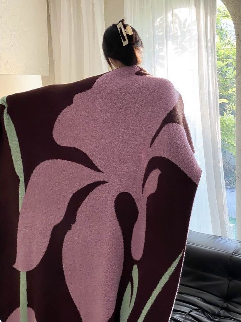 image-Terracotta Iris Floral Throw Blanket - Thick Warm Earthy Tone