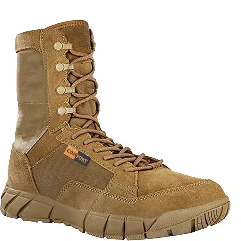 image-Men's Cow Suede Tactical Combat Boots - Brown Size 41 