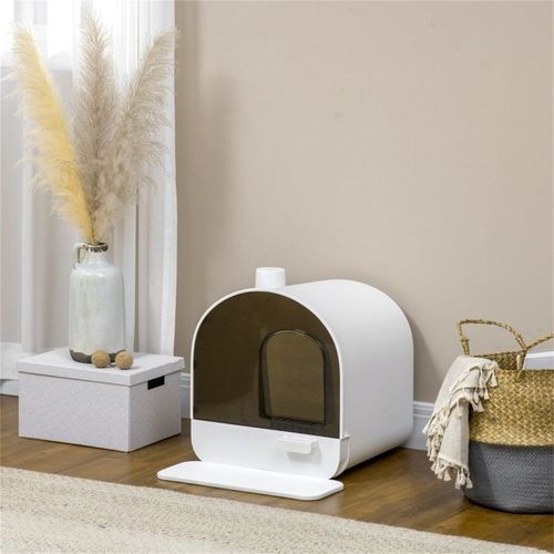 image-Fully Enclosed Cat Litter Box - White 17" Small