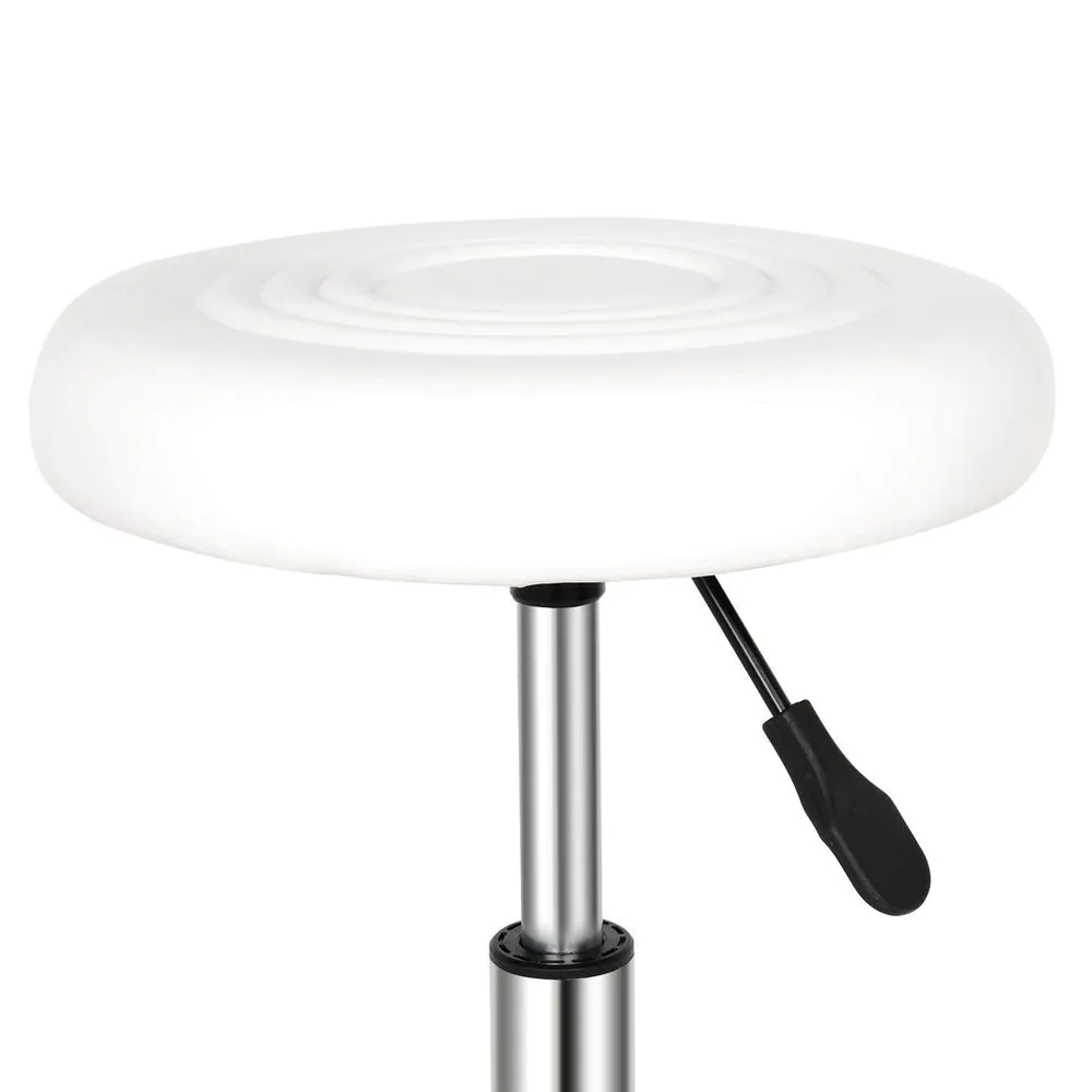 image-Round Bar Stool - White Rotating 360° PU Leather