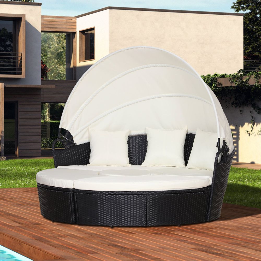image-Outdoor Plastic Rattan Wicker Sofa Bed Set 5-Piece