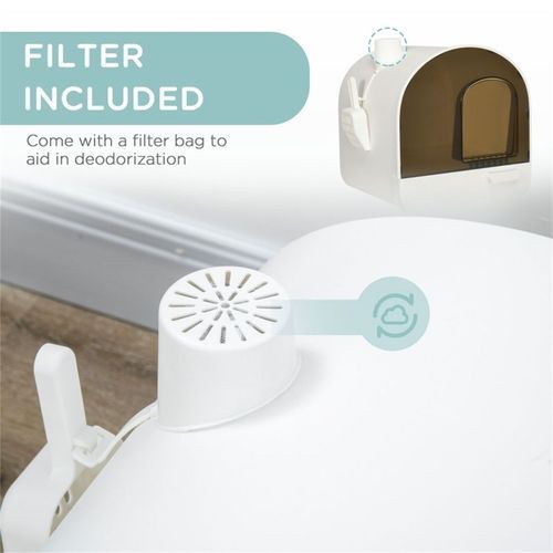 image-Fully Enclosed Cat Litter Box - White 17" Small