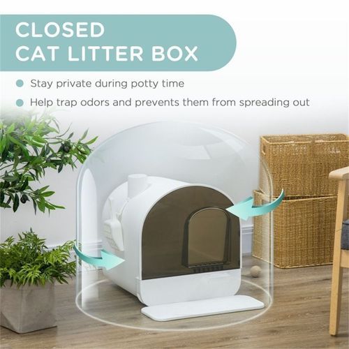 image-Fully Enclosed Cat Litter Box - White 17" Small