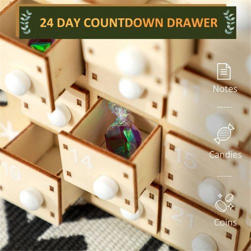 image-Christmas Advent Calendar - Santa Sleigh Shape - Natural Wood MDF - 24 Days