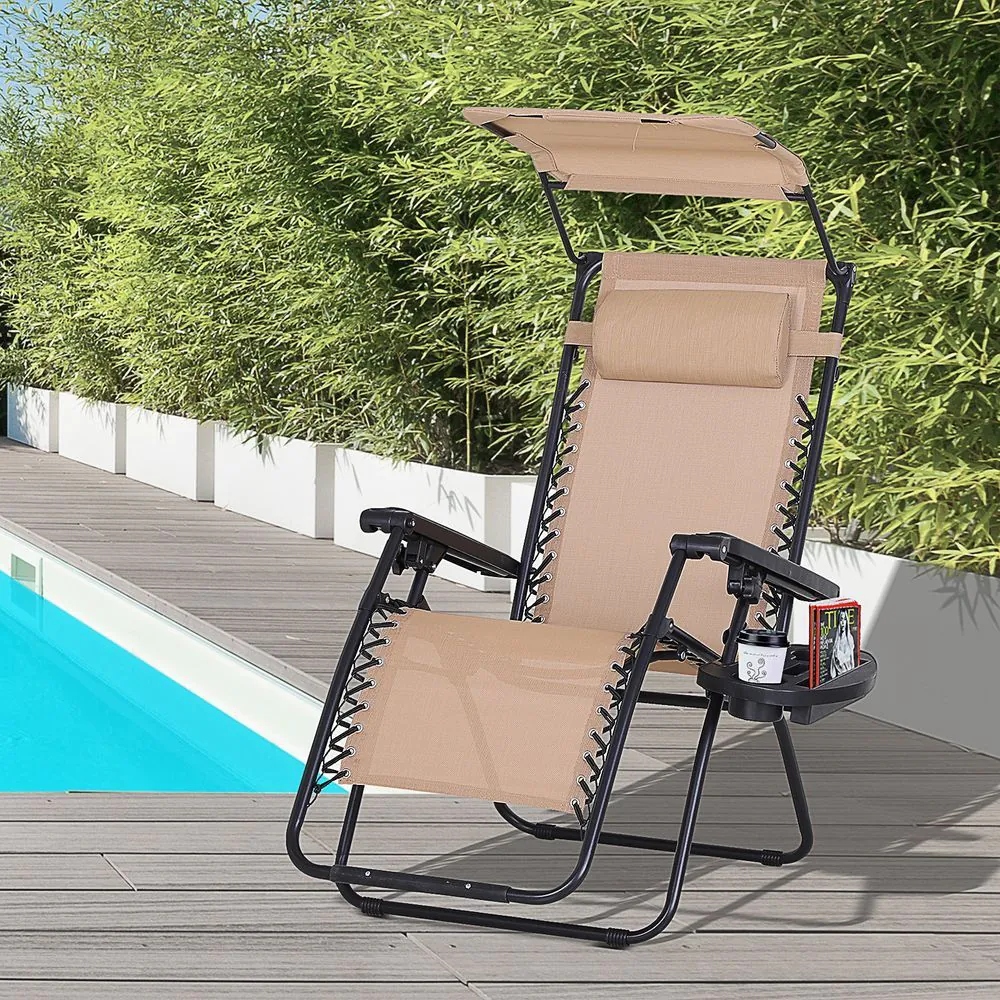 image-Outsunny Zero Gravity Chair with Canopy - Beige