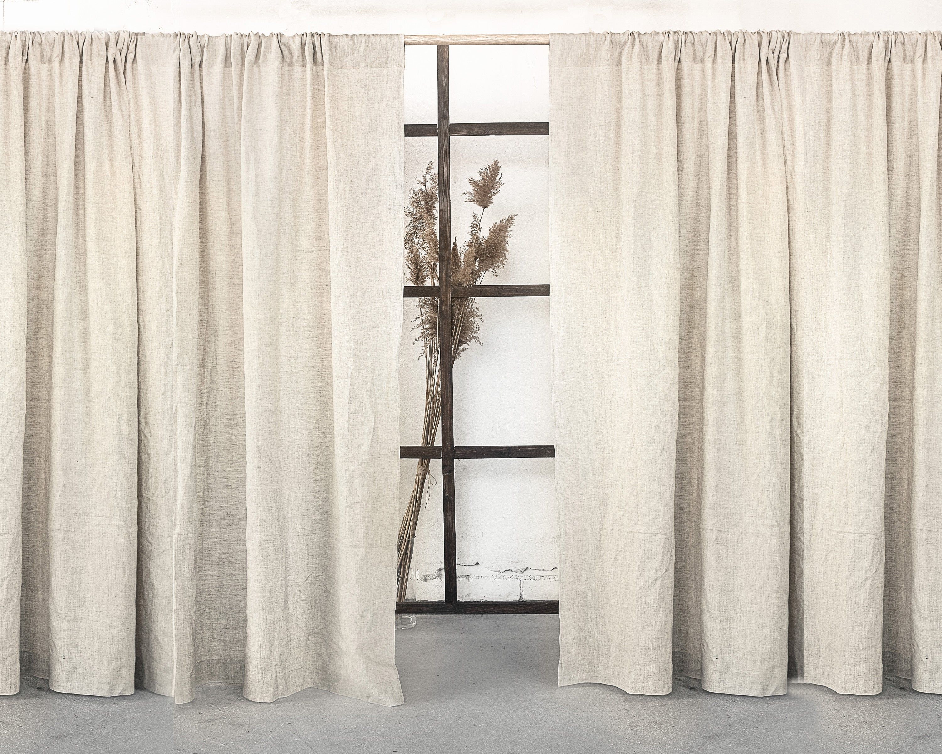 image-Grey Semi-Sheer Linen Curtain - Rod Pocket 140cm Width 