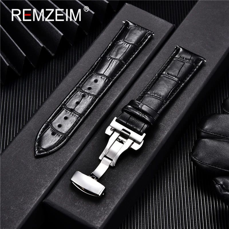 image-REMZEIM Leather Watchband - Genuine - Adjustable Fit - Multiple Sizes