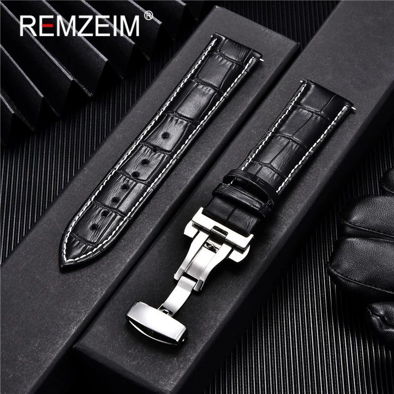 image-REMZEIM Leather Watchband - Genuine - Adjustable Fit - Multiple Sizes