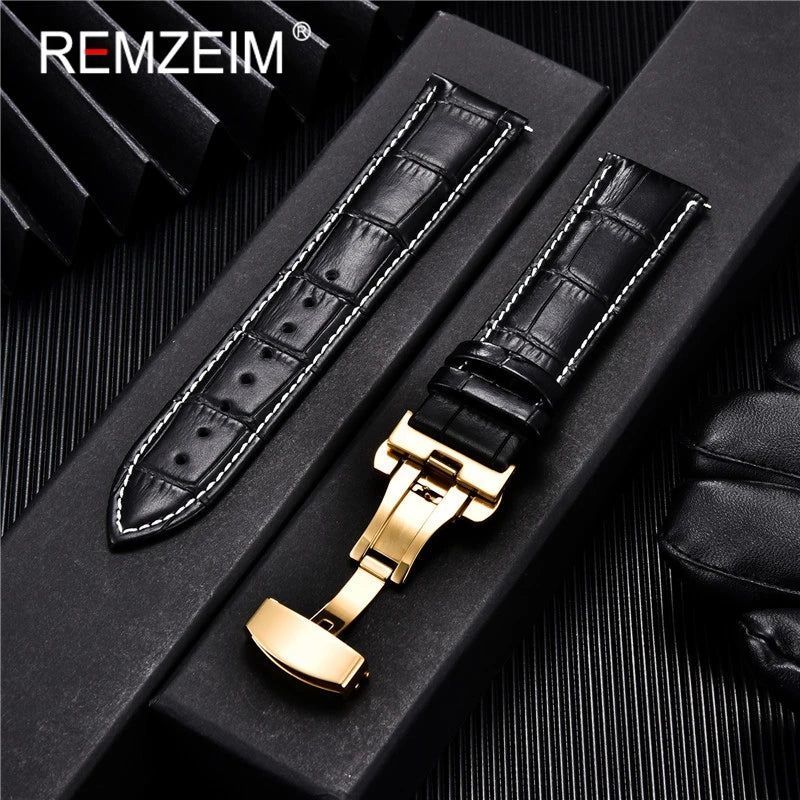 image-REMZEIM Leather Watchband - Genuine - Adjustable Fit - Multiple Sizes