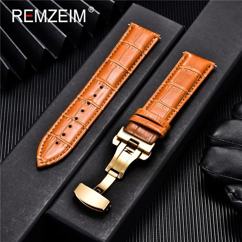 image-REMZEIM Leather Watchband - Genuine - Adjustable Fit - Multiple Sizes
