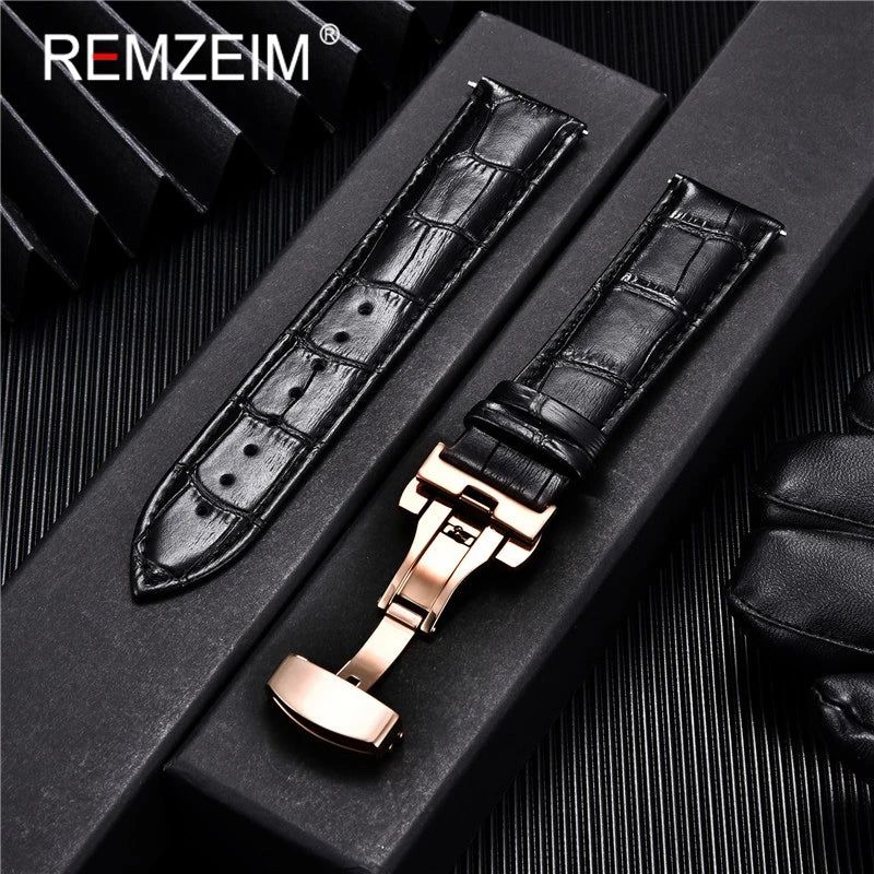 image-REMZEIM Leather Watchband - Genuine - Adjustable Fit - Multiple Sizes