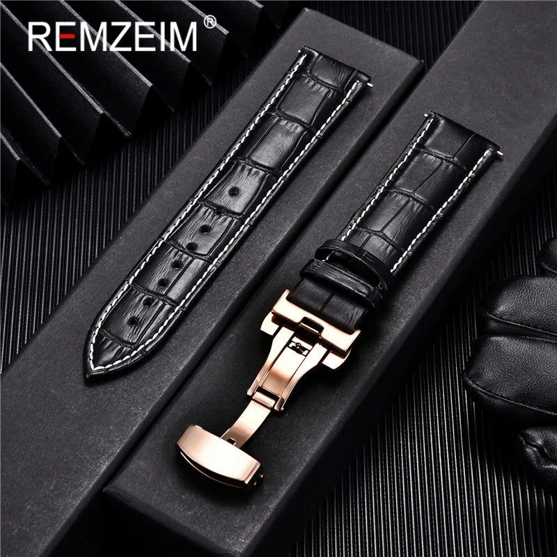 image-REMZEIM Leather Watchband - Genuine - Adjustable Fit - Multiple Sizes