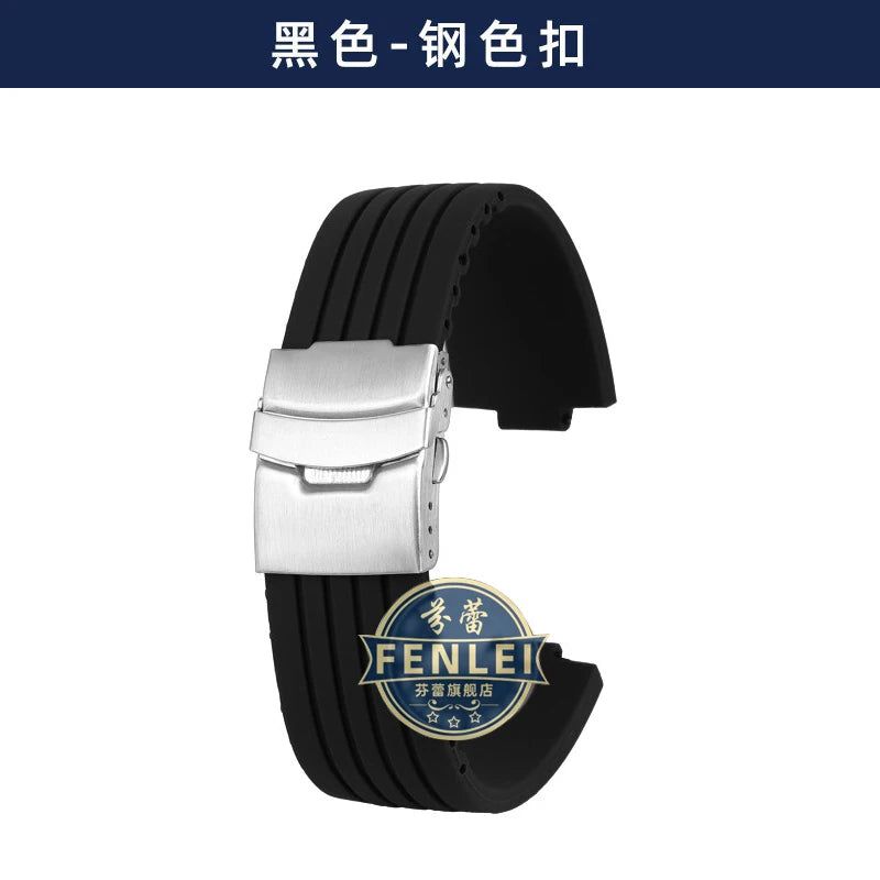 image-Custom Black Silicone Watch Strap - 180mm Secure Fit