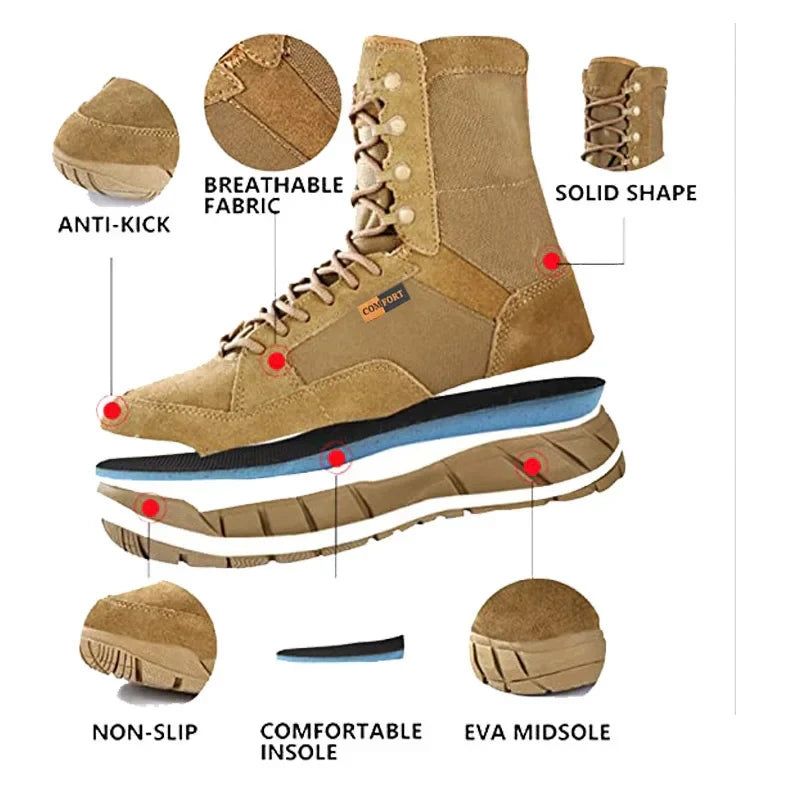image-Men's Cow Suede Tactical Combat Boots - Brown Size 41 